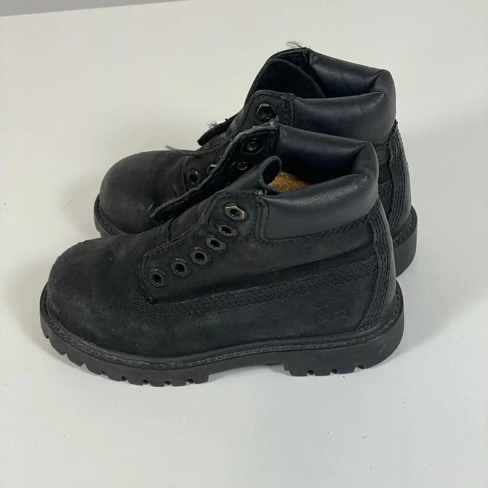 Timberland Toddler Premium 6 Inch Waterproof Black Leather Boots 9 Lace Up 12807